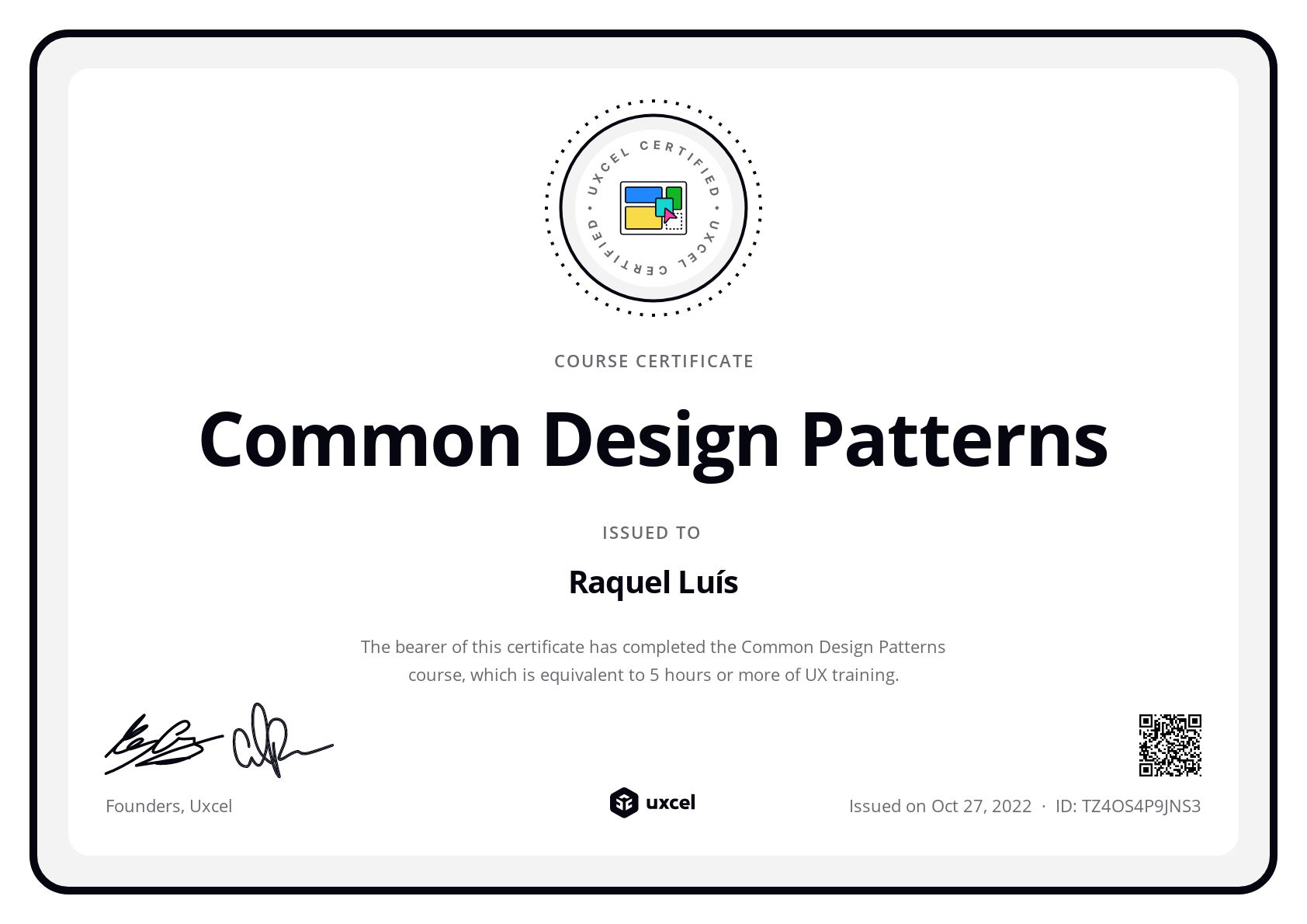 Raquel Luís's certificate